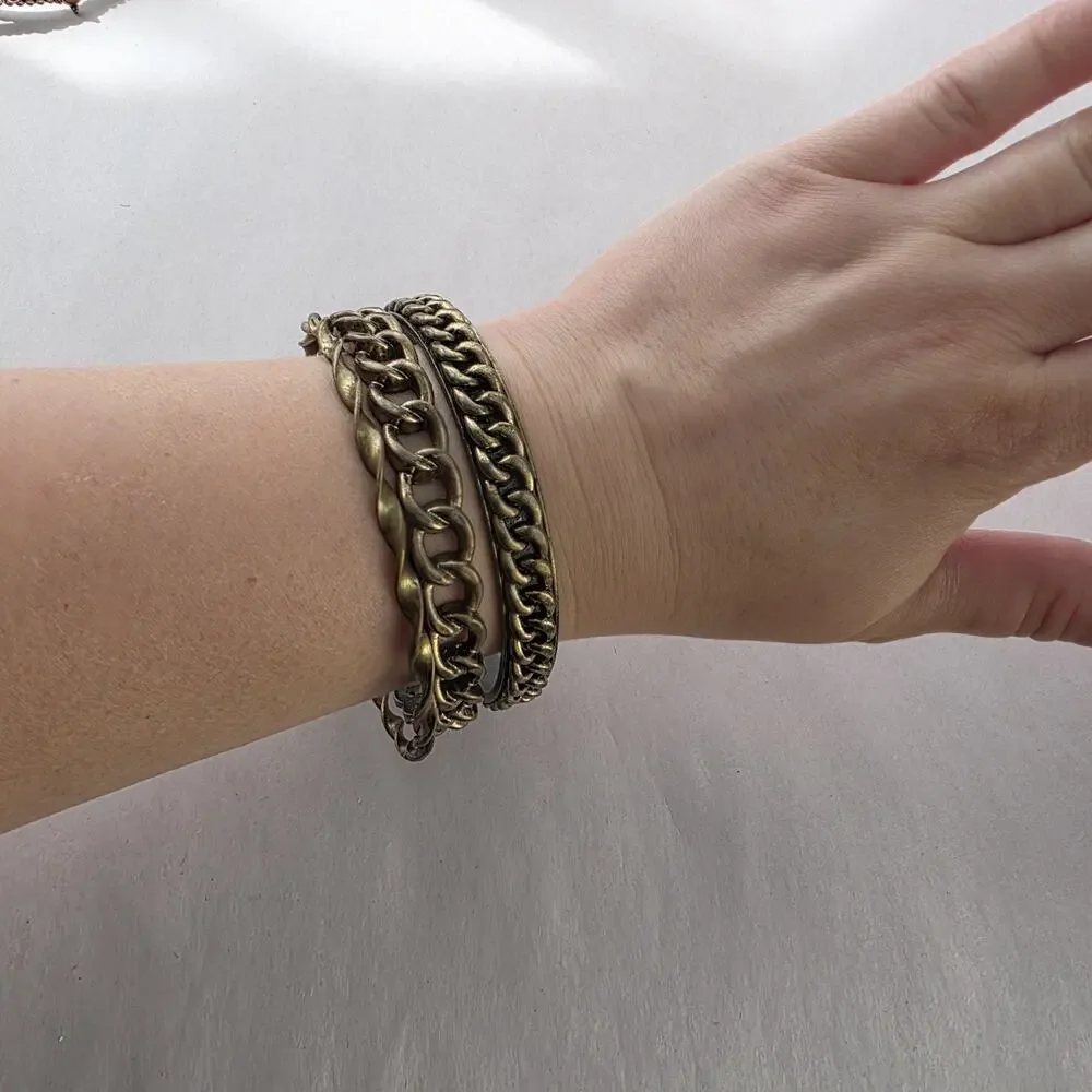 Graziano Italy Bangle Bracelet 3 Piece Set Statement‎ Antiqued Gold